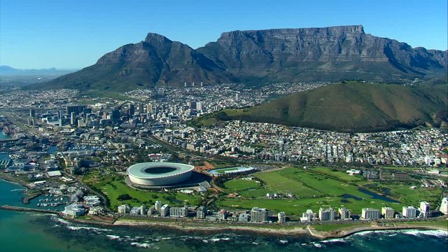 Wide aerial shot of Cape Town