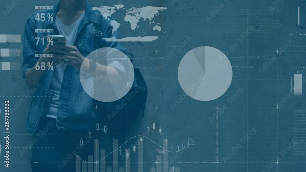 Poster man using smartphone and data