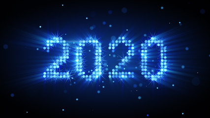 New year 2020 greeting glow blue particles 3D render illustration
