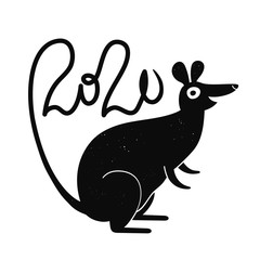 Vector black white doodle illustration with animal. Concept art of chinese new year symbol. Funny cartoon happy face rat with 2020 calligraphy.