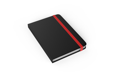 Blank notebook with elastic band closure for branding, mock up template on isolated white background, 3d illustration