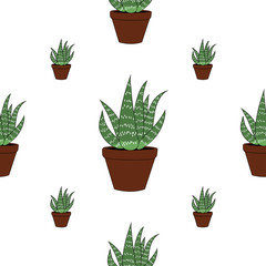Fototapeta premium aloe vera cartoon. vector seamless pattern