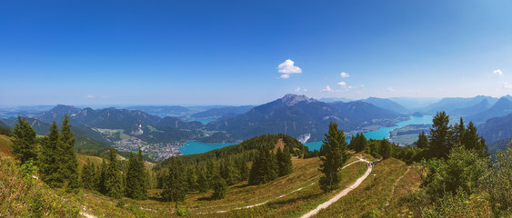 Panorama view from Zwolferhorn in Alps, Austria. 