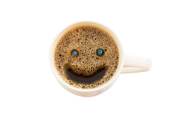smile face cream coffee on white background.isolate