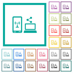 Share mobile internet flat color icons with quadrant frames
