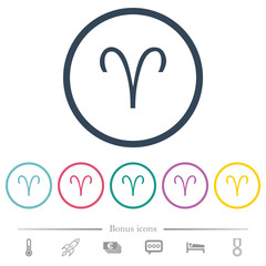 Aries zodiac symbol flat color icons in round outlines