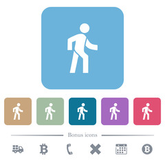 Man walking right flat icons on color rounded square backgrounds