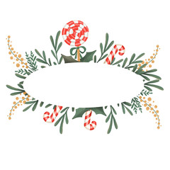 Christmas card. Watercolor painting with hand lettering. Berry wreath for Christmas. Watercolor.