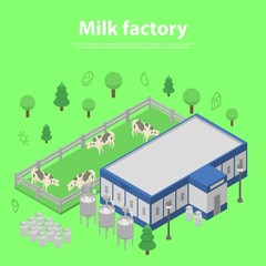 Obraz na płótnie Canvas Milk factory concept banner. Isometric illustration of milk factory vector concept banner for web design