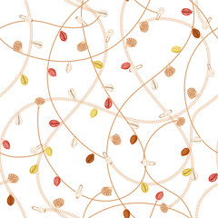 Trendy of retro necklace with gold chain and pearl,summer shell ,jewelry decoration seamless pattern in vector Design for fashion , fabric, web,wrapping ,wallpaper and all prints