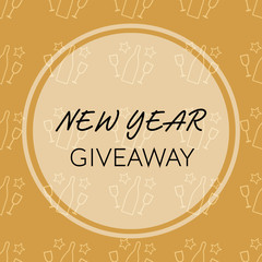 Obraz na płótnie Canvas New year giveaway template with golden champagne background. Winter banner for social media contest. Vector illustration
