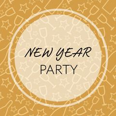 New year party poster with golden background. Celebration event social media banner. Vector invitation flyer