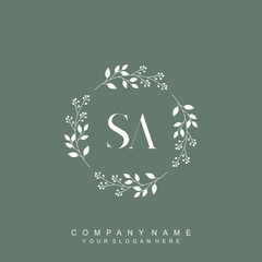 letter SA surrounded by beautiful and elegant flowers and leaves. Wedding monogram logo template. Fashion Logo template Vectors,
