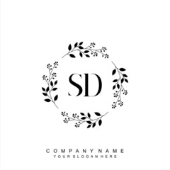 letter SD surrounded by beautiful and elegant flowers and leaves. Wedding monogram logo template. Fashion Logo template Vectors,