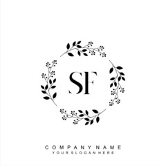 letter SF surrounded by beautiful and elegant flowers and leaves. Wedding monogram logo template. Fashion Logo template Vectors,