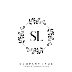 letter SL surrounded by beautiful and elegant flowers and leaves. Wedding monogram logo template. Fashion Logo template Vectors,