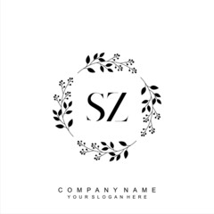 letter SZ surrounded by beautiful and elegant flowers and leaves. Wedding monogram logo template. Fashion Logo template Vectors,