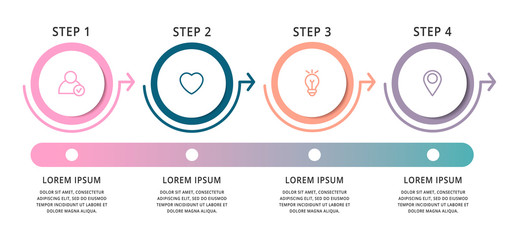 Modern vector infographic flat template circles for four label, diagram, graph, presentation. Business concept with 4 options and arrows. For content, flowchart, timeline, workflow, marketing, step