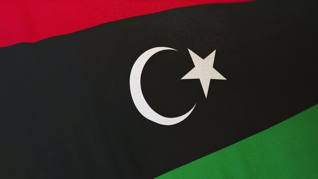 Libya national flag seamlessly waving on realistic satin texture 29.97FPS