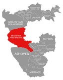 Brampton and Walton red highlighted in map of North East Derbyshire district in East Midlands England UK