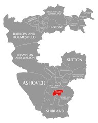 Clay Cross South red highlighted in map of North East Derbyshire district in East Midlands England UK