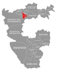 Dronfield South red highlighted in map of North East Derbyshire district in East Midlands England UK