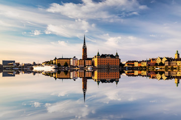 Obraz premium Scenic panoramic view of Gamla Stan, Stockholm at sunset, capital of Sweden
