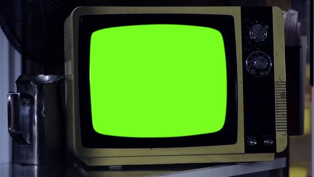 Old TV Green Screen. Black and White Tone. Zoom In. You can Replace Green Screen with the Footage or Picture you Want with &ldquo;Keying&rdquo; effect in After Effects (check out tutorials on YouTube).  