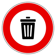 Abfalleimer und Verbotsschild