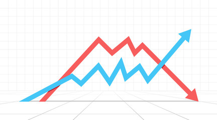 Obraz premium Blue arrow up and red down arrow. Stock exchange concept show about profit and loss trading of trader.