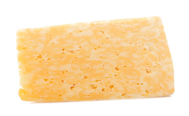 Slice of delicious marbled cheese on a white isolated background. close-up