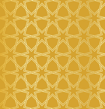 Symmetrical abstract vector background in arabian style made of gold geometric line.