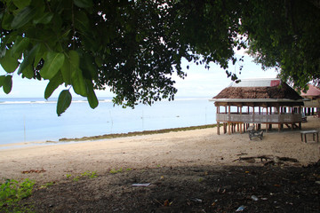 A beach fale is a simple thatched hut in Samoa. Beach fales are also common in other parts of Polynesia. Built with a few posts, no walls and a thatched roof with a round or oval shape. © peacefoo