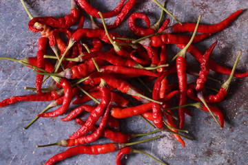 Red chili peppers on table