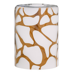 Cylindrical shade made of frosted white glass with an indefinite golden pattern for an electric lamp isolated on white background