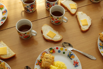 potatoes and tea in kindergarten