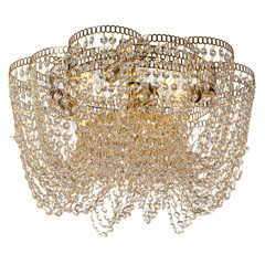 Crystal chandelier with golden metal elements. Classic style ceiling lamp isolated on white...