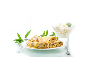 sweet fried thin pancakes with cottage cheese inside