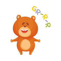 Cartoon brown bear. Vector illustration on a white background.