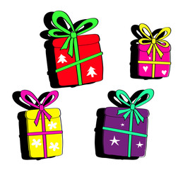 Various gifts on a white background. Vector illustration. 
