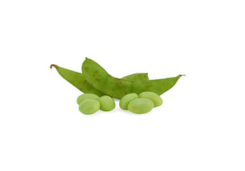 green soybeans on white background