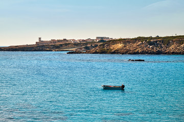 Sunny landscape of Mediterranean sea coastline on eastern end of Northern Cyprus