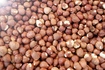 Hazelnuts. Raw nuts pattern. Kernel.