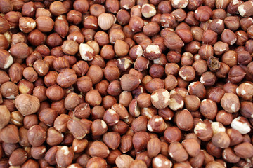 Hazelnuts. Raw nuts pattern. Kernel.