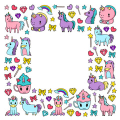 Fototapeta na wymiar Children pattern with fairy tale unicors for kids clothes, posters, banners, shirts. Vector image with cartoon character.
