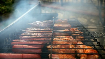 Meat Food Cooking on Coal Fire Barbecue - Powered by Adobe