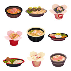 Set of asian fast food. Vector illustration on a white background.