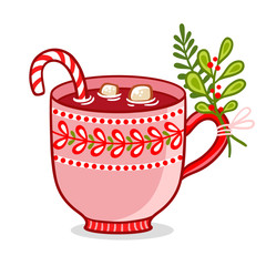 Vector illustration with christmas cup on a white background.