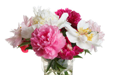 Beautiful bouquet of peonies Isolated on a white background.