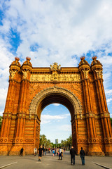 Barcelona, Spain – 2019. People are strolling through an alley between the arch of triumph and Ciutadella park Barcelona, Spain.